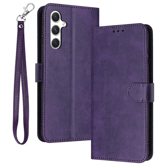 For Samsung Galaxy M35 5G Case Flip Stand PU Leather Wallet Phone Cover Calf Texture - Purple
