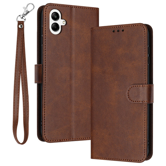 For Samsung Galaxy A06 Case Flip Stand PU Leather Wallet Phone Cover Calf Texture - Brown