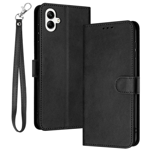 For Samsung Galaxy A06 Case Flip Stand PU Leather Wallet Phone Cover Calf Texture - Black