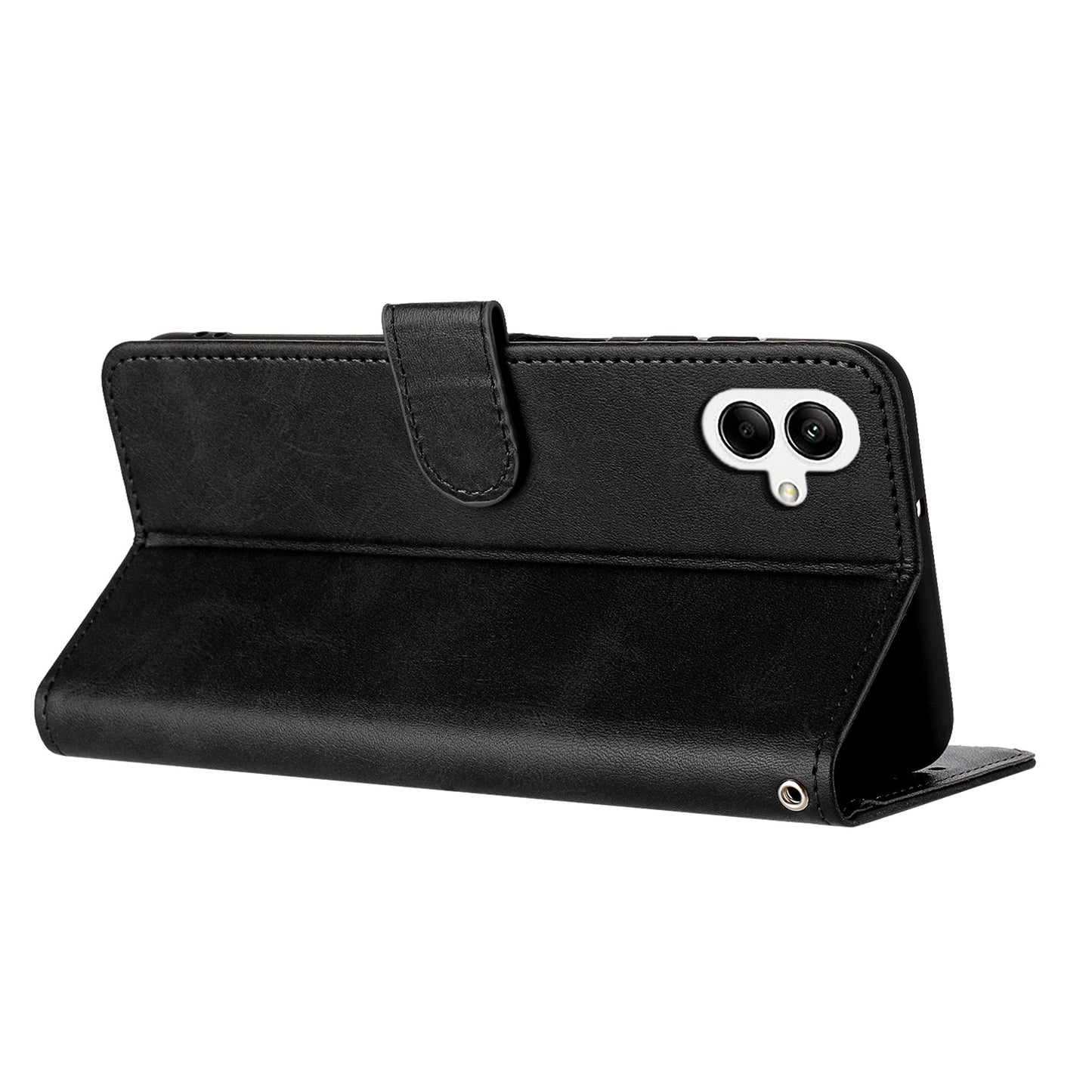 For Samsung Galaxy A06 Case Flip Stand PU Leather Wallet Phone Cover Calf Texture - Black
