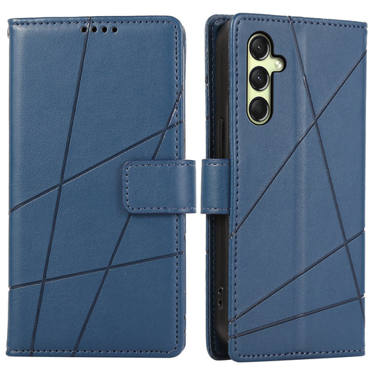 DF-06 For Samsung Galaxy A16 5G / A16 4G Phone Case Line Imprint Leather Wallet Cover - Blue