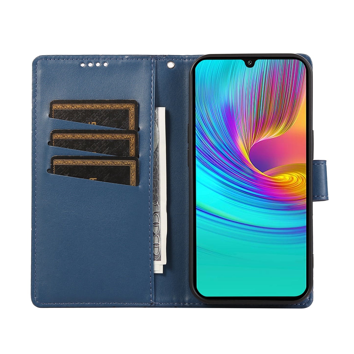 DF-06 For Samsung Galaxy A16 5G / A16 4G Phone Case Line Imprint Leather Wallet Cover - Blue