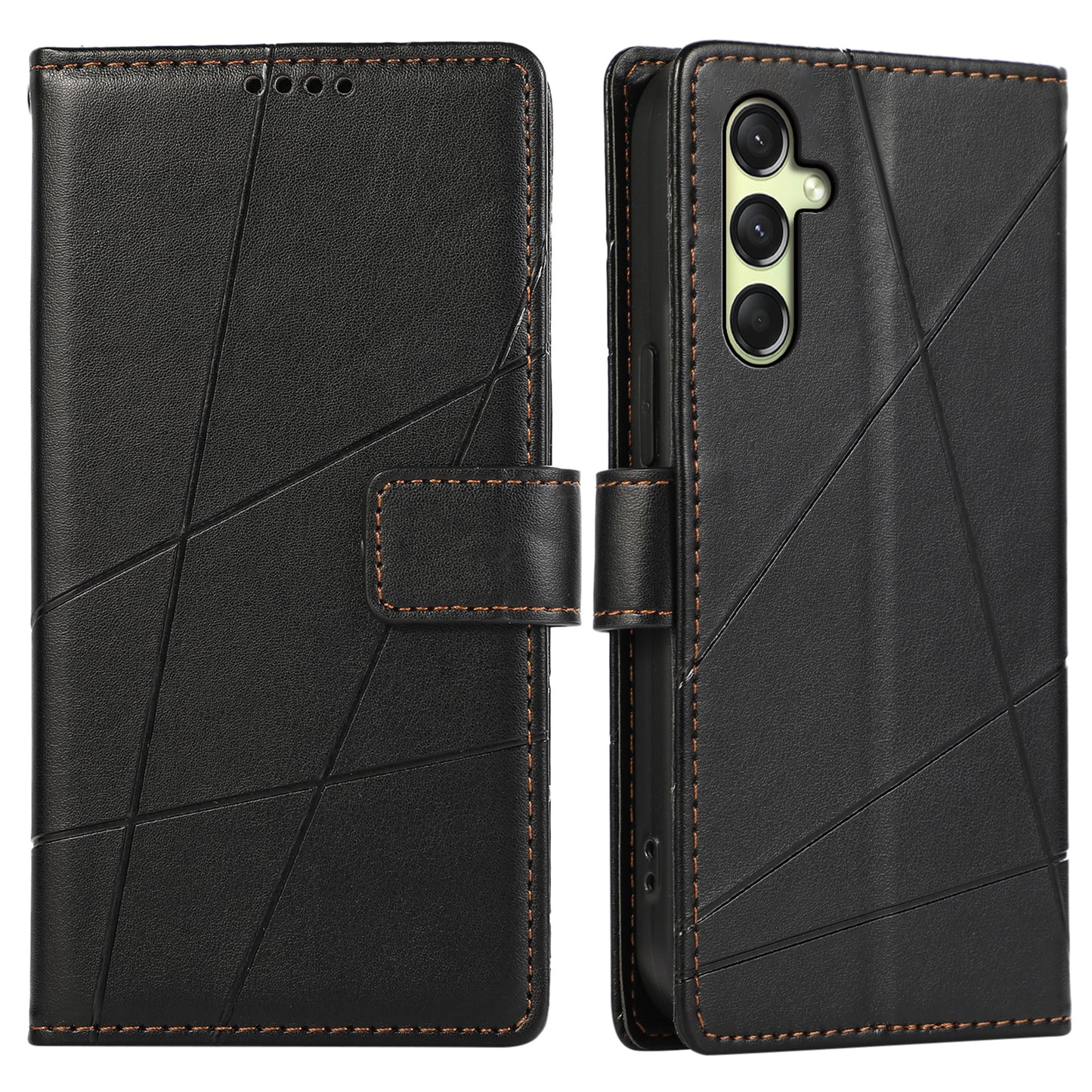 DF-06 For Samsung Galaxy A16 5G / A16 4G Phone Case Line Imprint Leather Wallet Cover - Black