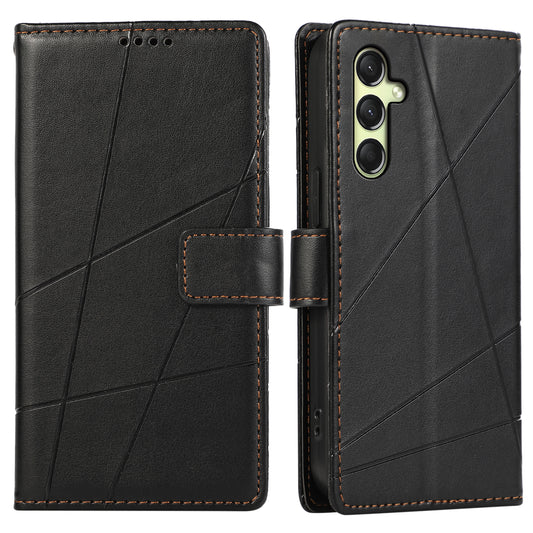 DF-06 For Samsung Galaxy A16 5G / A16 4G Phone Case Line Imprint Leather Wallet Cover - Black