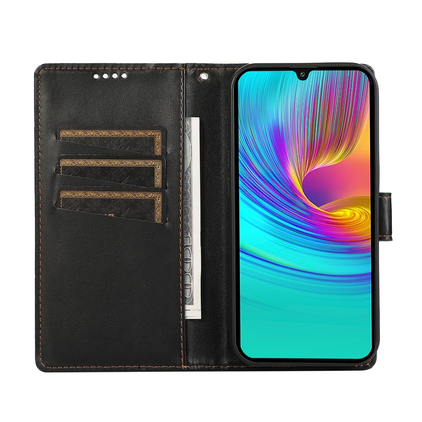 DF-06 For Samsung Galaxy A16 5G / A16 4G Phone Case Line Imprint Leather Wallet Cover - Black