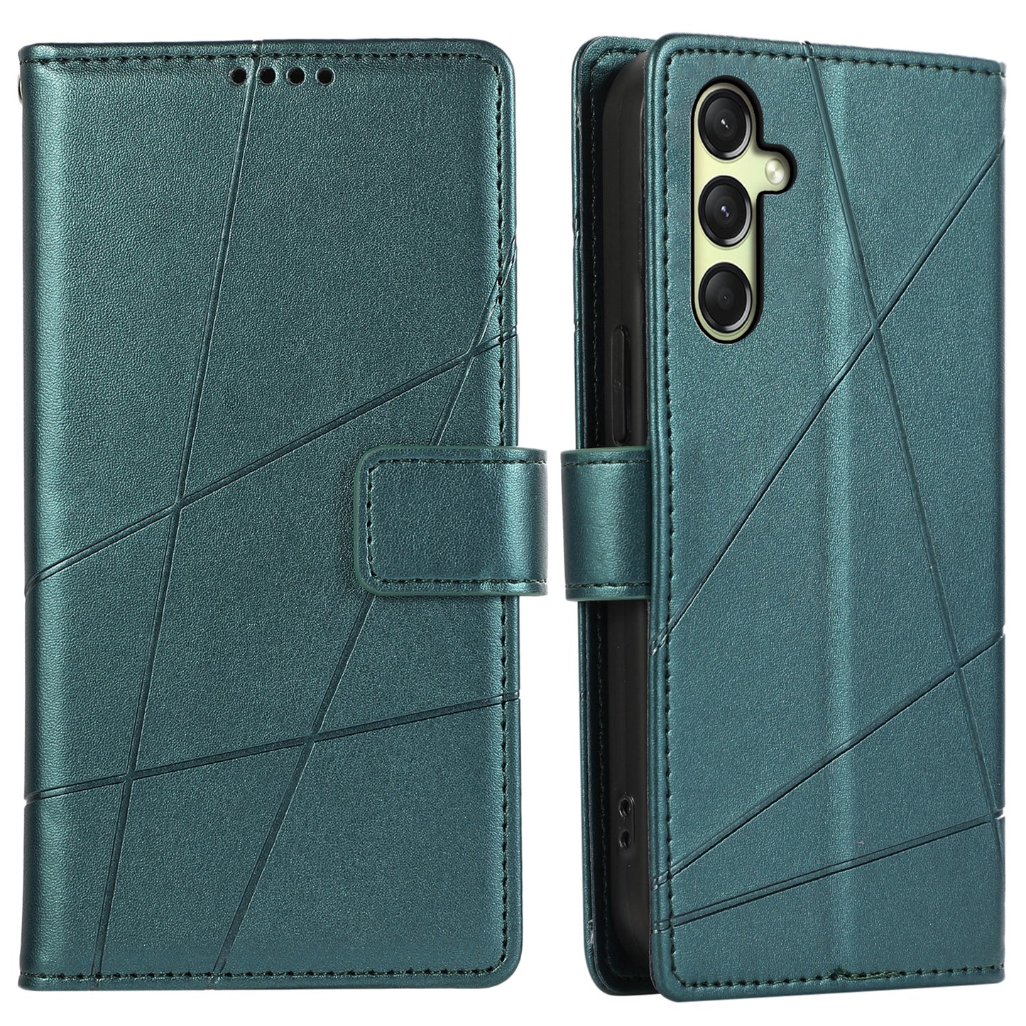 DF-06 For Samsung Galaxy A16 5G / A16 4G Phone Case Line Imprint Leather Wallet Cover - Green