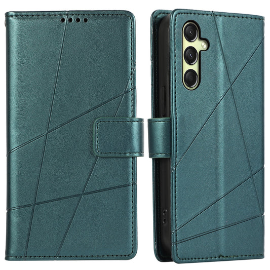 DF-06 For Samsung Galaxy A16 5G / A16 4G Phone Case Line Imprint Leather Wallet Cover - Green