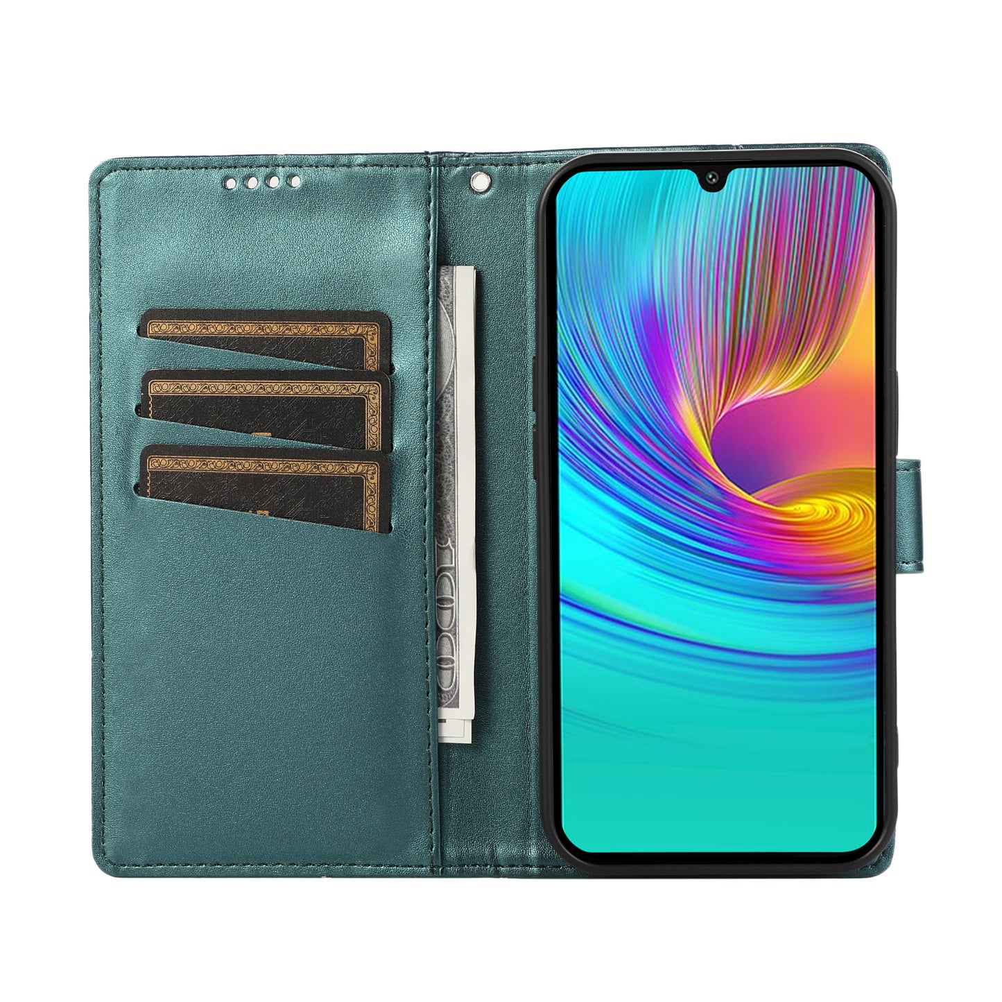 DF-06 For Samsung Galaxy A16 5G / A16 4G Phone Case Line Imprint Leather Wallet Cover - Green