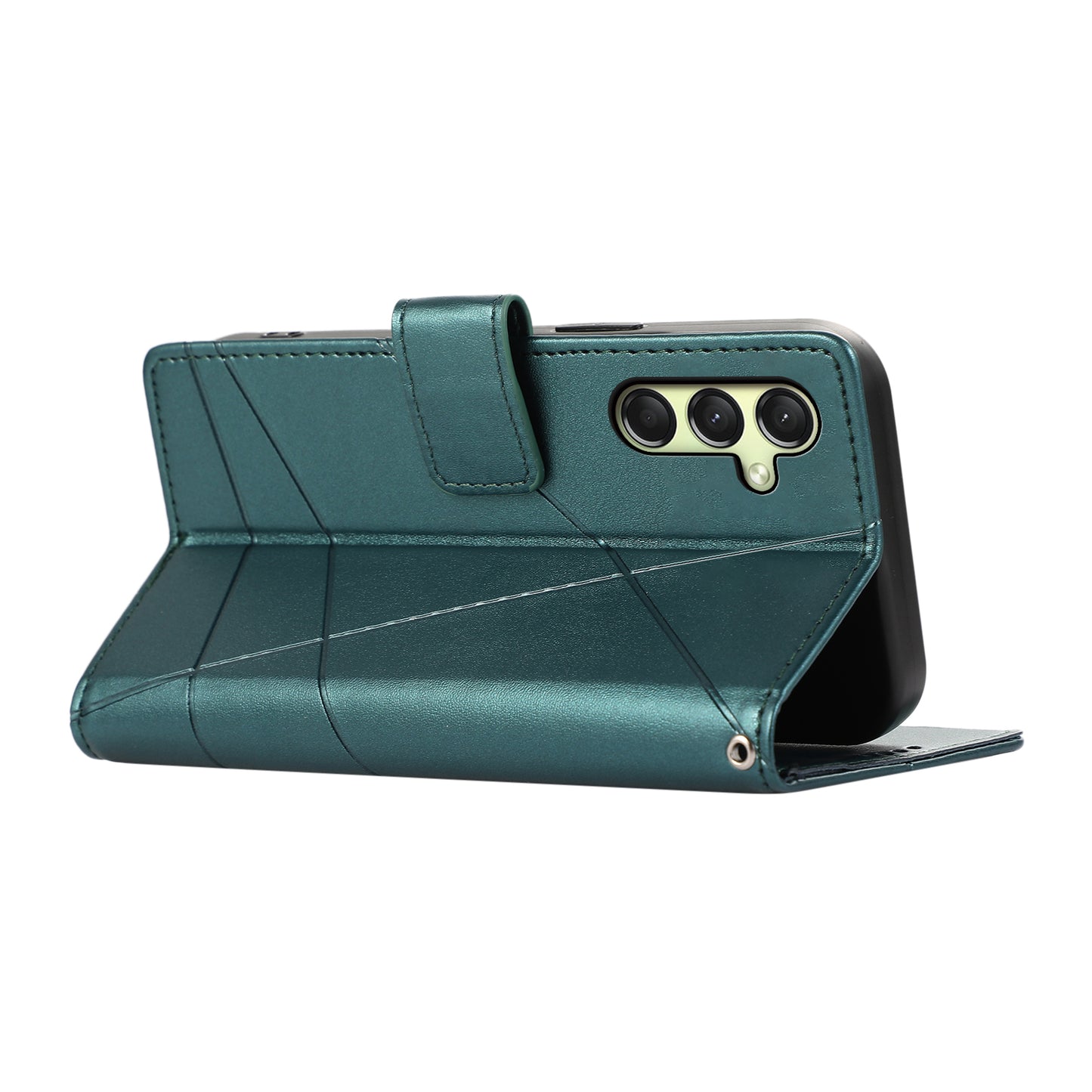DF-06 For Samsung Galaxy A16 5G / A16 4G Phone Case Line Imprint Leather Wallet Cover - Green
