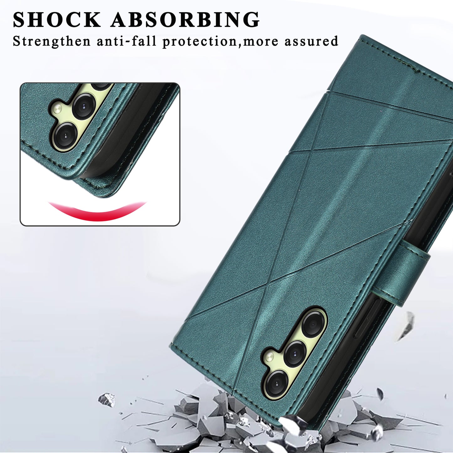 DF-06 For Samsung Galaxy A16 5G / A16 4G Phone Case Line Imprint Leather Wallet Cover - Green
