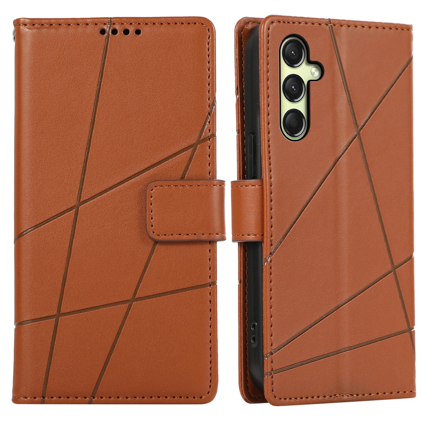 DF-06 For Samsung Galaxy A16 5G / A16 4G Phone Case Line Imprint Leather Wallet Cover - Brown