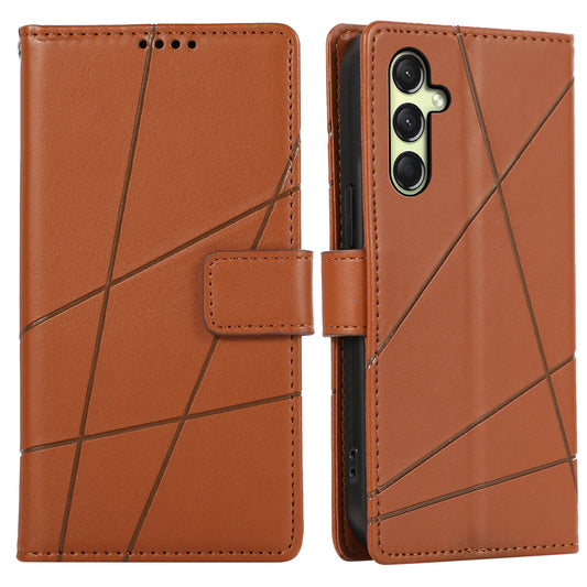 DF-06 For Samsung Galaxy A16 5G / A16 4G Phone Case Line Imprint Leather Wallet Cover - Brown
