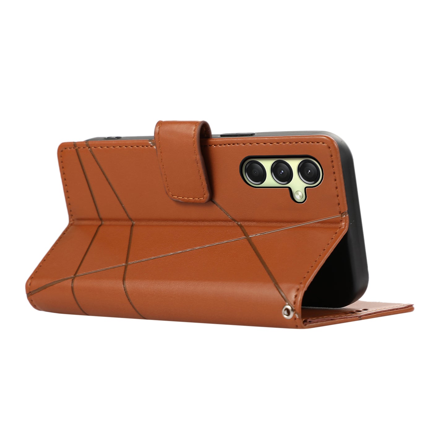 DF-06 For Samsung Galaxy A16 5G / A16 4G Phone Case Line Imprint Leather Wallet Cover - Brown