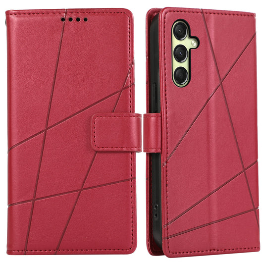 DF-06 For Samsung Galaxy A16 5G / A16 4G Phone Case Line Imprint Leather Wallet Cover - Red