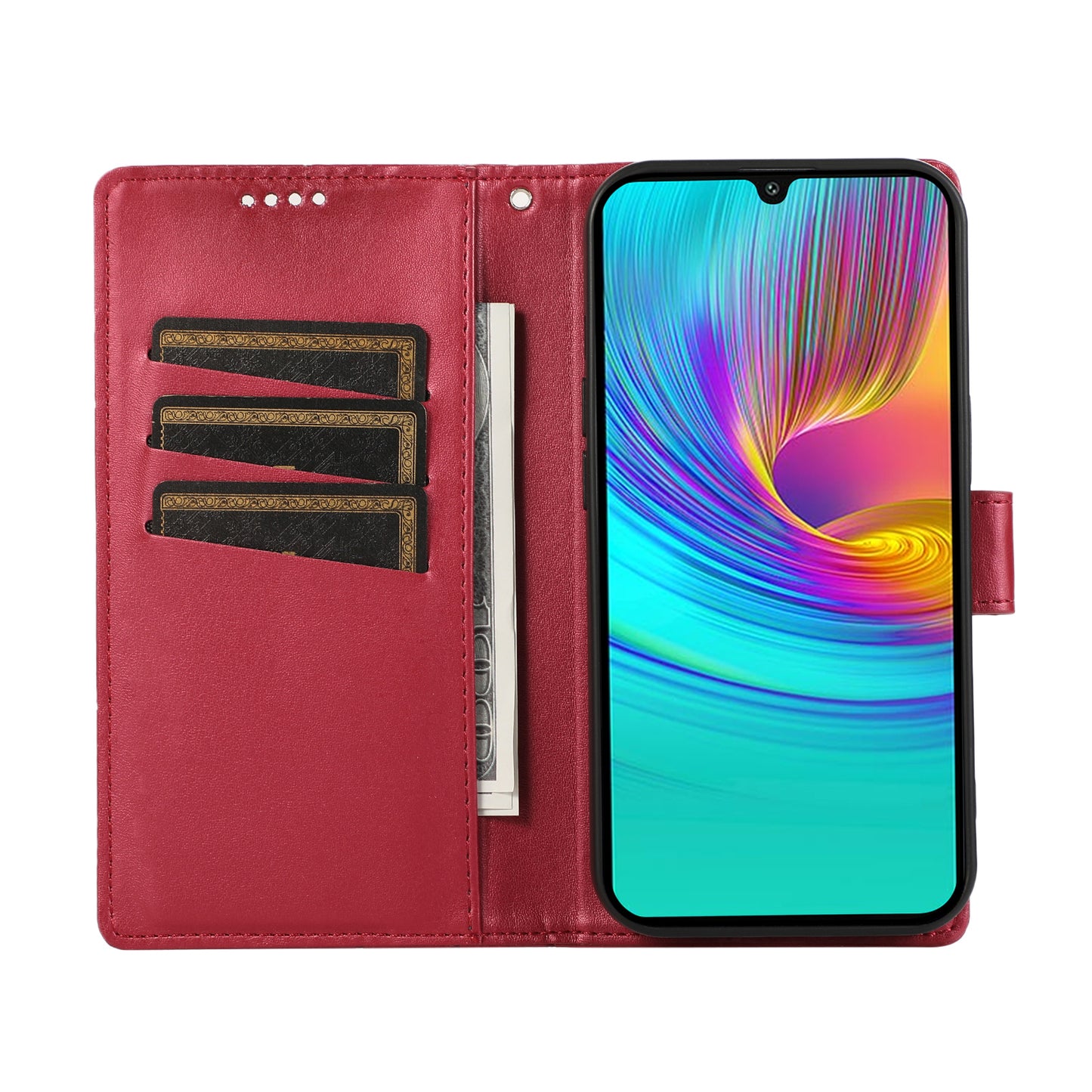 DF-06 For Samsung Galaxy A16 5G / A16 4G Phone Case Line Imprint Leather Wallet Cover - Red