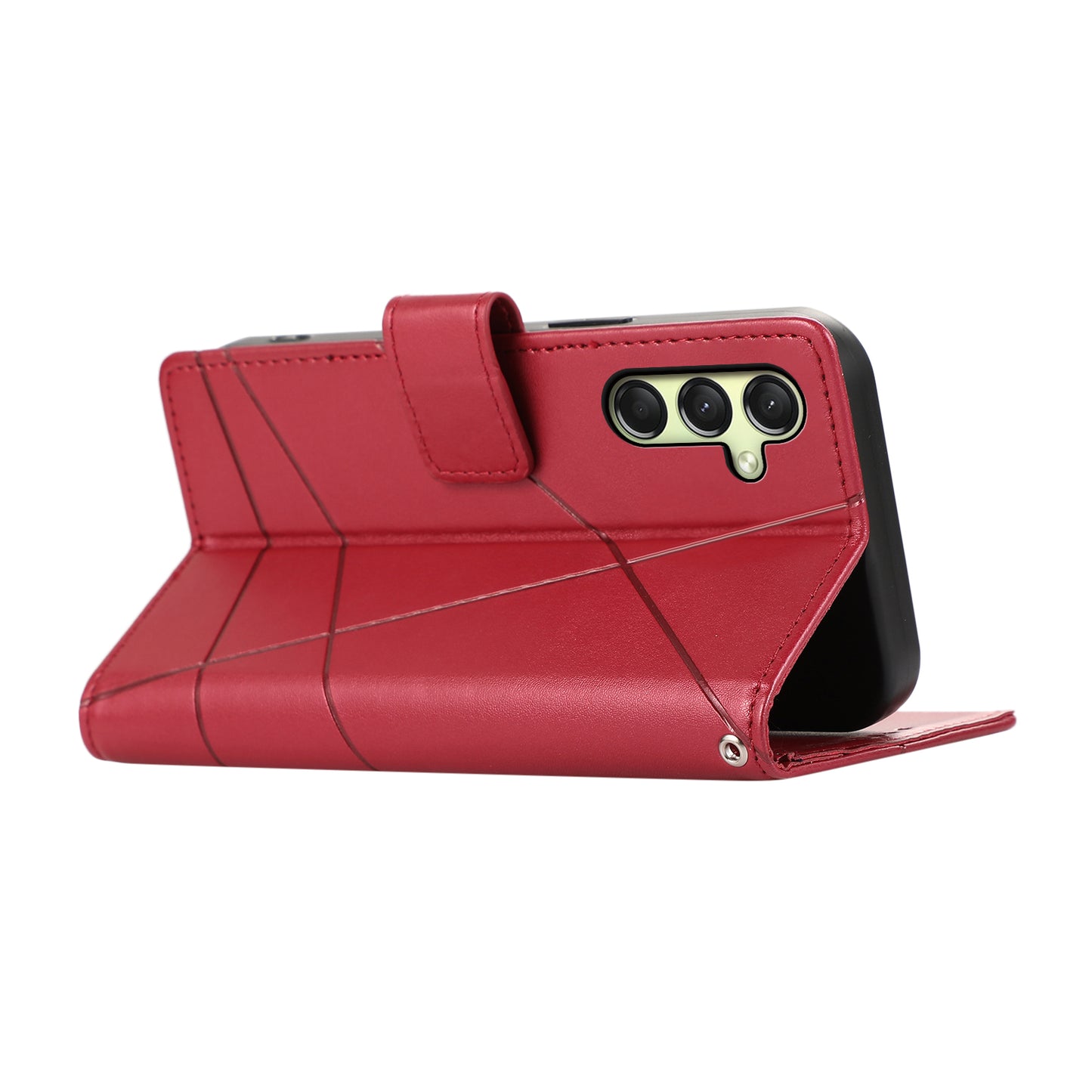 DF-06 For Samsung Galaxy A16 5G / A16 4G Phone Case Line Imprint Leather Wallet Cover - Red