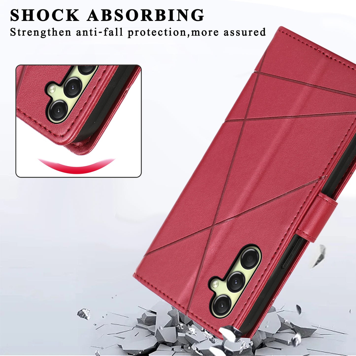 DF-06 For Samsung Galaxy A16 5G / A16 4G Phone Case Line Imprint Leather Wallet Cover - Red