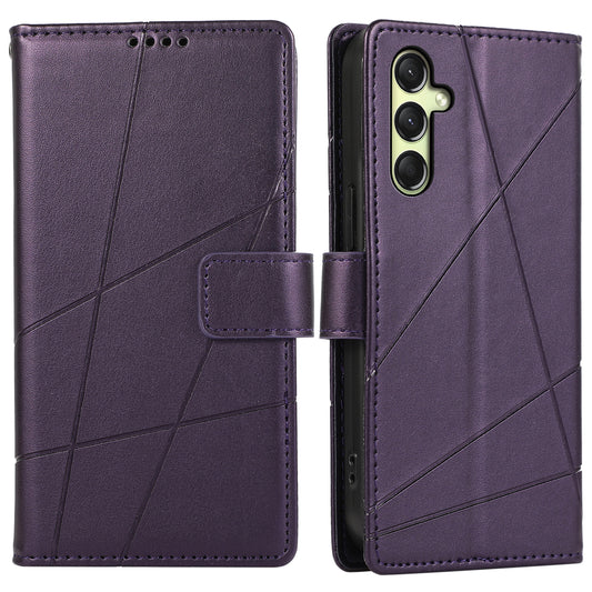 DF-06 For Samsung Galaxy A16 5G / A16 4G Phone Case Line Imprint Leather Wallet Cover - Purple