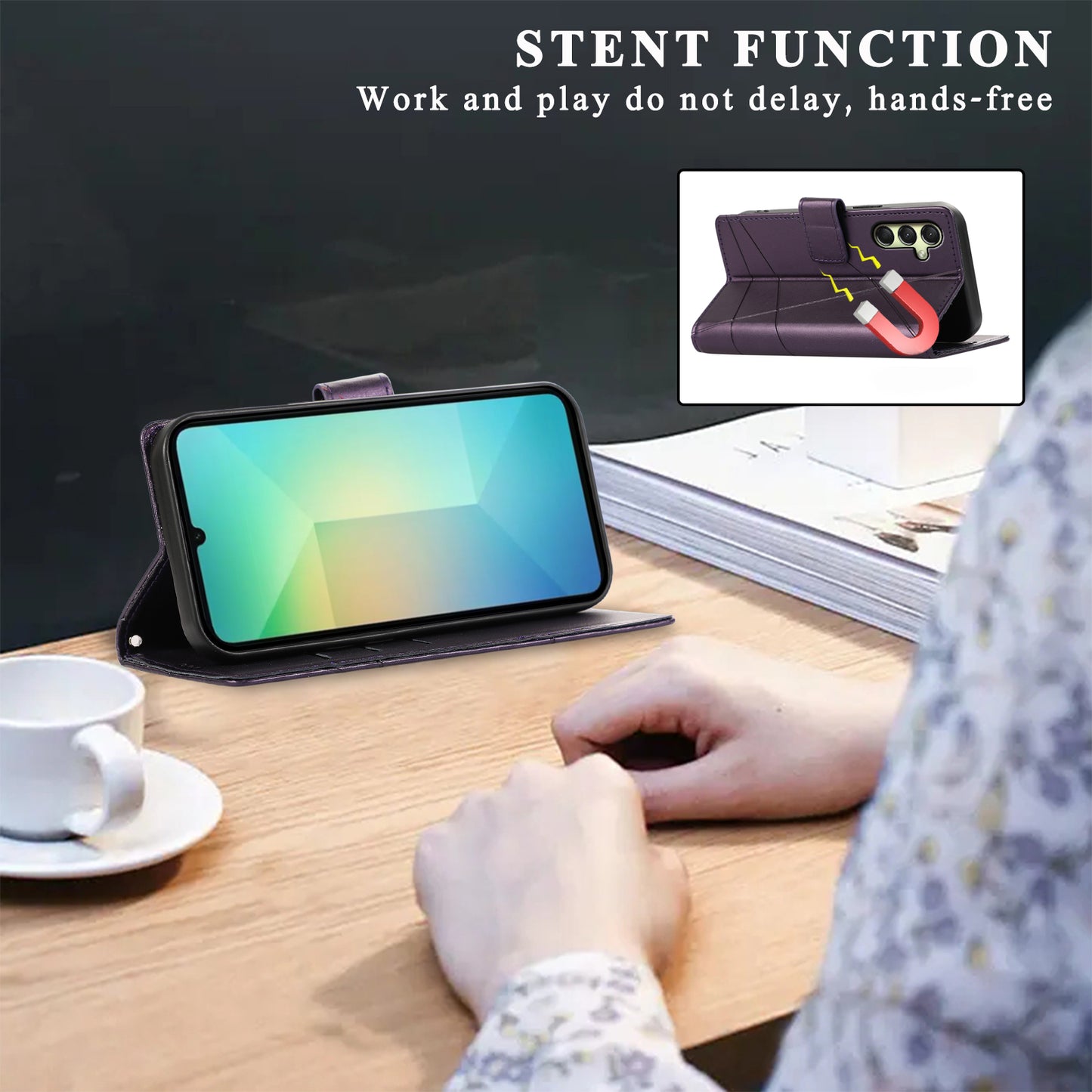 DF-06 For Samsung Galaxy A16 5G / A16 4G Phone Case Line Imprint Leather Wallet Cover - Purple