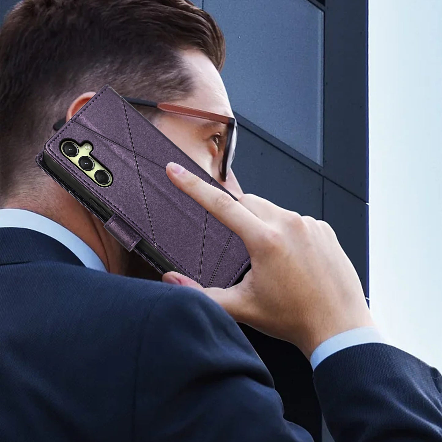 DF-06 For Samsung Galaxy A16 5G / A16 4G Phone Case Line Imprint Leather Wallet Cover - Purple