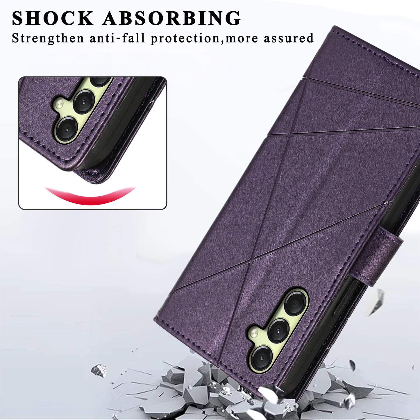 DF-06 For Samsung Galaxy A16 5G / A16 4G Phone Case Line Imprint Leather Wallet Cover - Purple