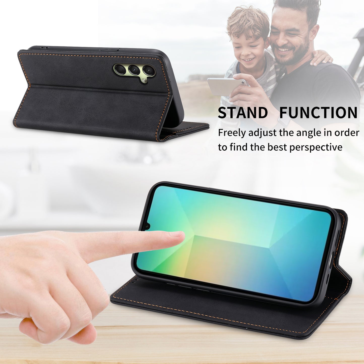 DF-05 For Samsung Galaxy A16 5G / A16 4G Wallet Case RFID Blocking PU Leather Phone Cover - Black