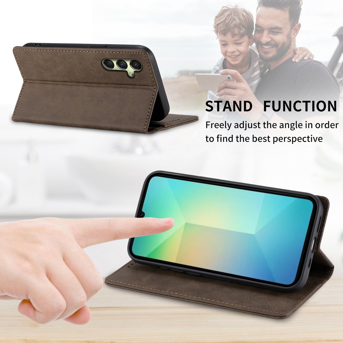 DF-05 For Samsung Galaxy A16 5G / A16 4G Wallet Case RFID Blocking PU Leather Phone Cover - Brown
