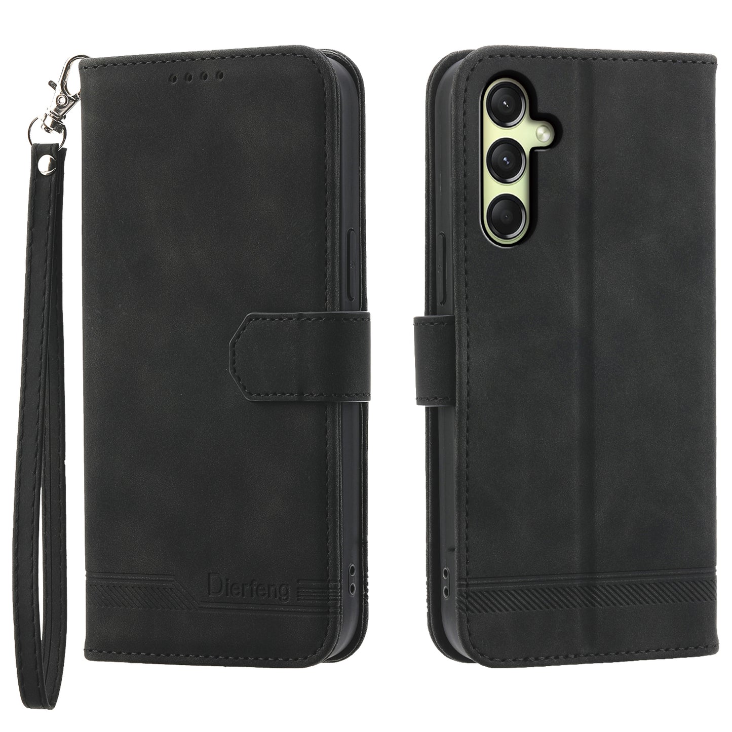 DIERFENG DF-03 For Samsung Galaxy A16 5G / A16 4G Leather Case Lines Imprint Wallet Phone Cover - Black