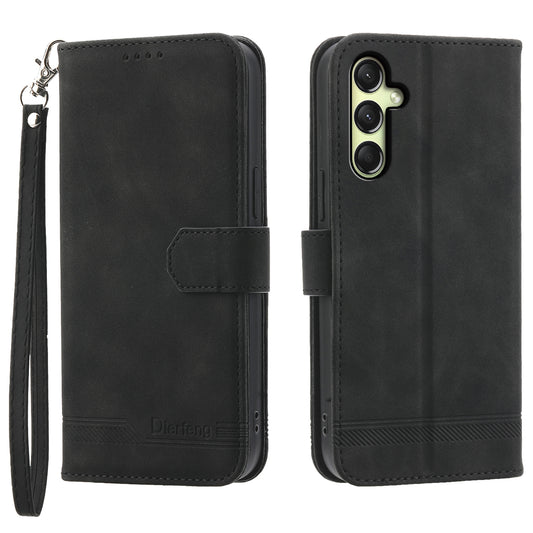 DIERFENG DF-03 For Samsung Galaxy A16 5G / A16 4G Leather Case Lines Imprint Wallet Phone Cover - Black