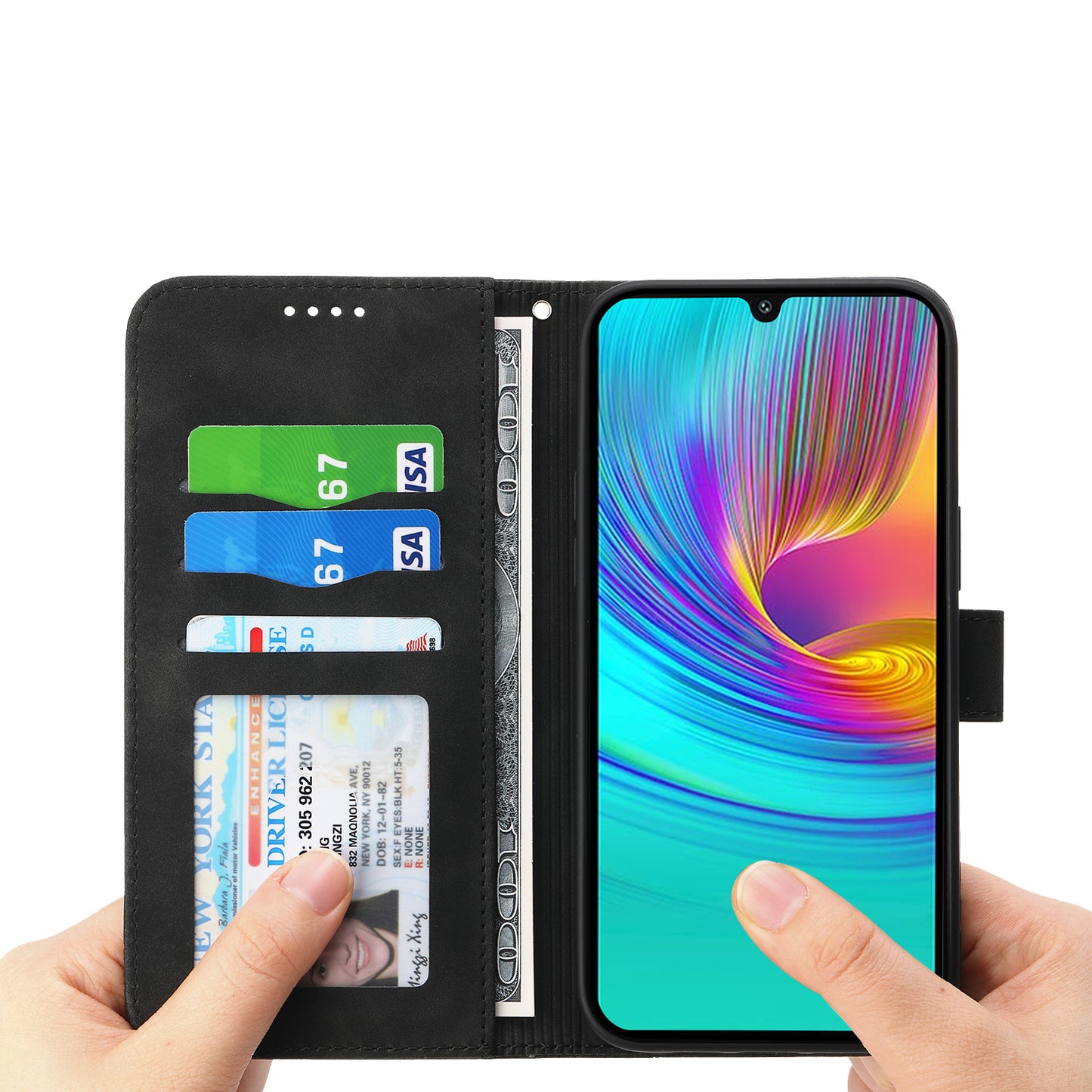 DIERFENG DF-03 For Samsung Galaxy A16 5G / A16 4G Leather Case Lines Imprint Wallet Phone Cover - Black
