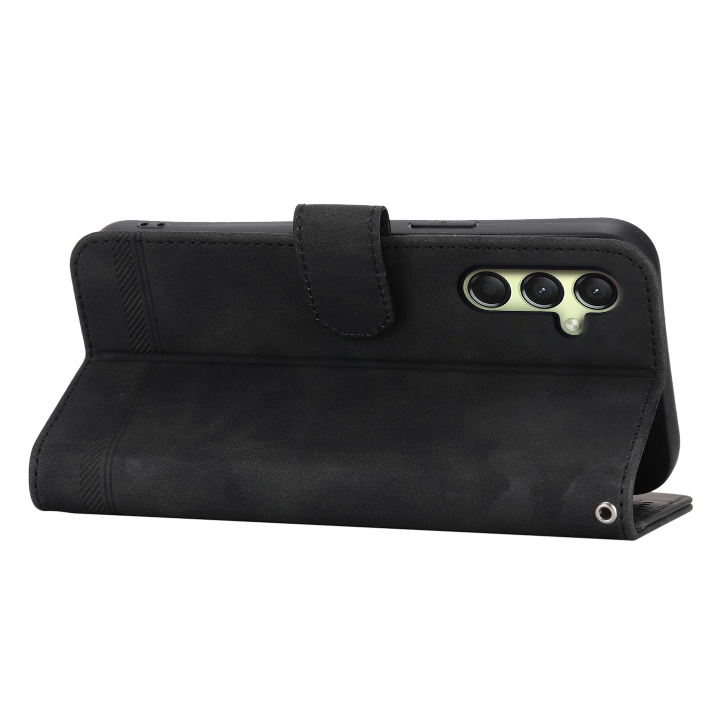 DIERFENG DF-03 For Samsung Galaxy A16 5G / A16 4G Leather Case Lines Imprint Wallet Phone Cover - Black