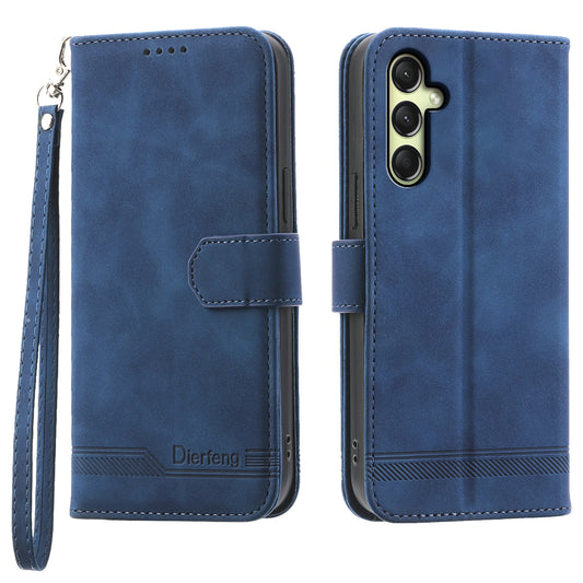 DIERFENG DF-03 For Samsung Galaxy A16 5G / A16 4G Leather Case Lines Imprint Wallet Phone Cover - Blue