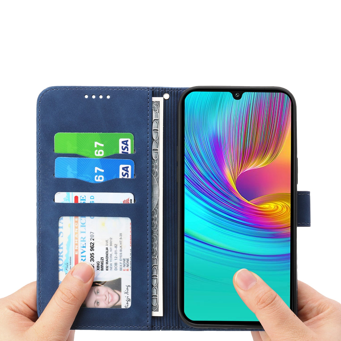DIERFENG DF-03 For Samsung Galaxy A16 5G / A16 4G Leather Case Lines Imprint Wallet Phone Cover - Blue