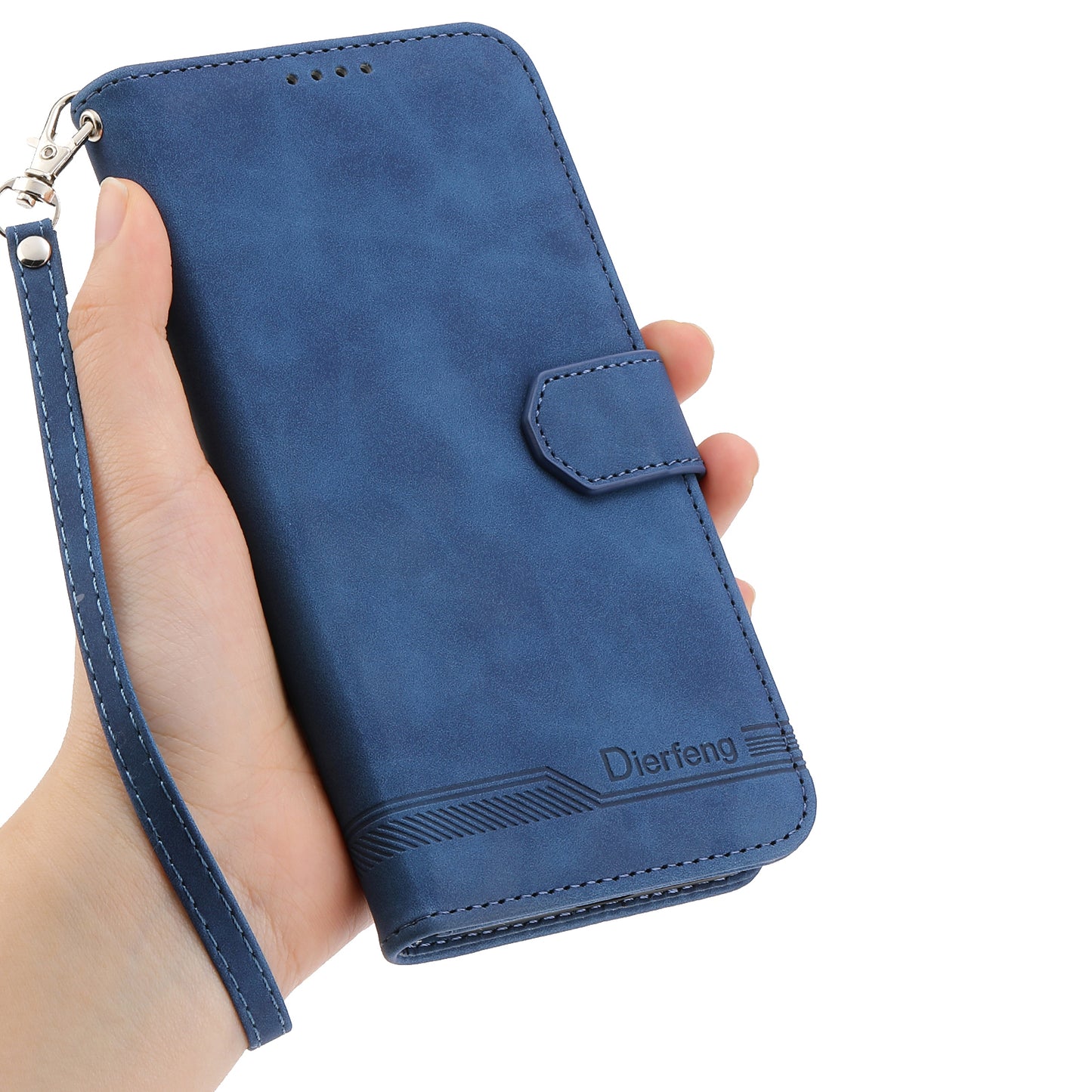DIERFENG DF-03 For Samsung Galaxy A16 5G / A16 4G Leather Case Lines Imprint Wallet Phone Cover - Blue