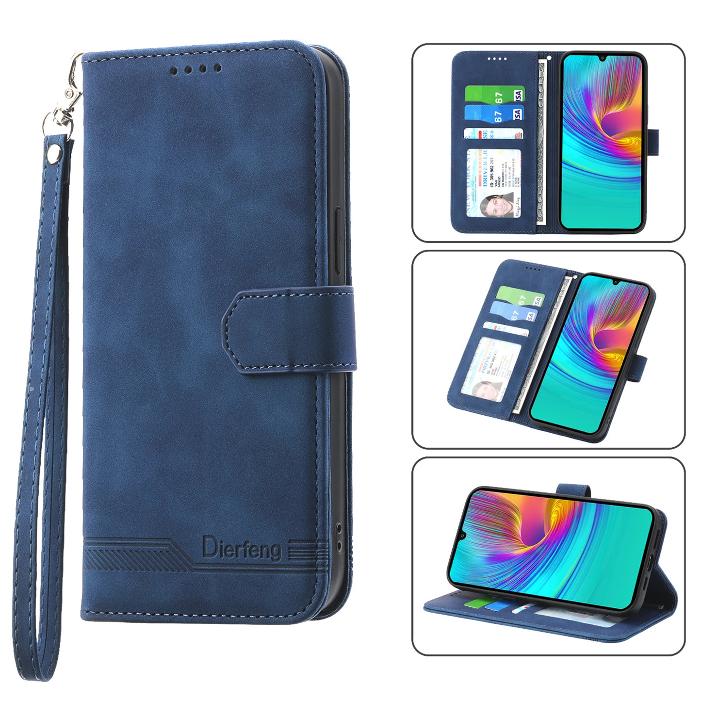 DIERFENG DF-03 For Samsung Galaxy A16 5G / A16 4G Leather Case Lines Imprint Wallet Phone Cover - Blue