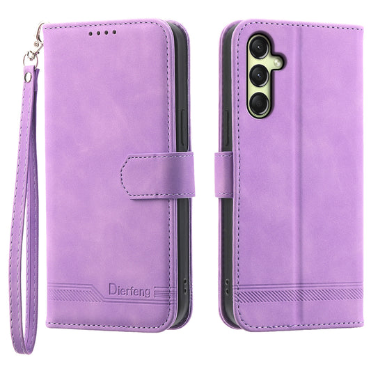 DIERFENG DF-03 For Samsung Galaxy A16 5G / A16 4G Leather Case Lines Imprint Wallet Phone Cover - Purple