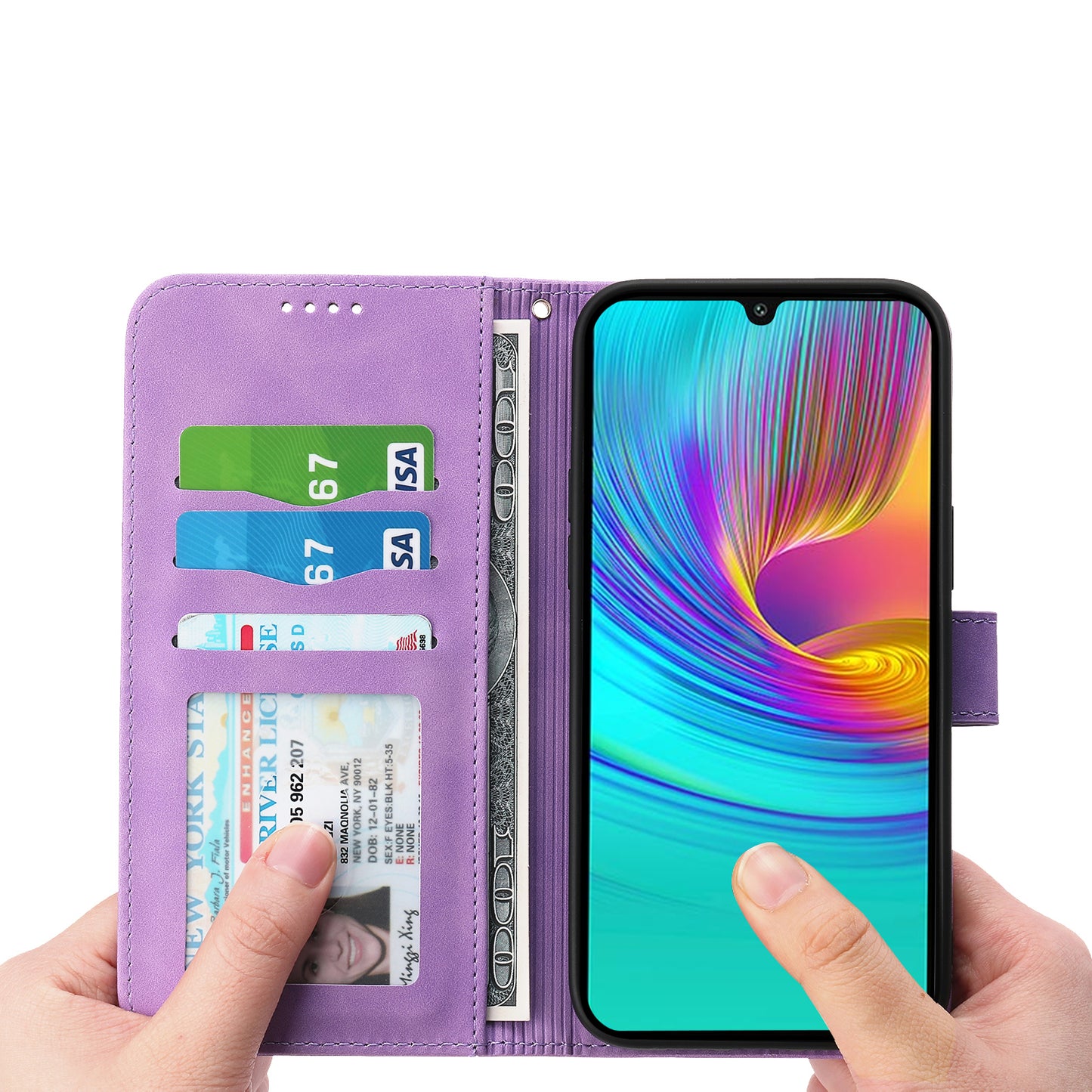 DIERFENG DF-03 For Samsung Galaxy A16 5G / A16 4G Leather Case Lines Imprint Wallet Phone Cover - Purple