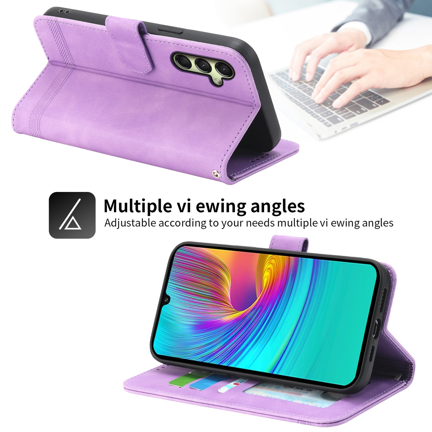 DIERFENG DF-03 For Samsung Galaxy A16 5G / A16 4G Leather Case Lines Imprint Wallet Phone Cover - Purple