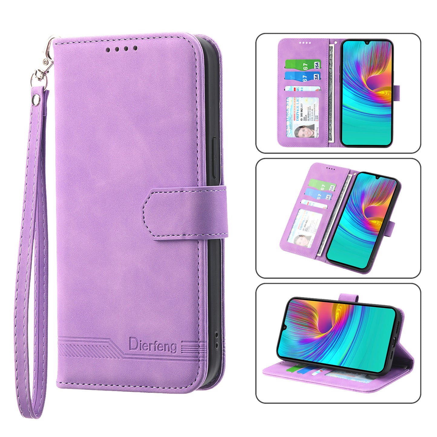 DIERFENG DF-03 For Samsung Galaxy A16 5G / A16 4G Leather Case Lines Imprint Wallet Phone Cover - Purple