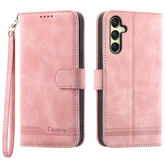 DIERFENG DF-03 For Samsung Galaxy A16 5G / A16 4G Leather Case Lines Imprint Wallet Phone Cover - Pink