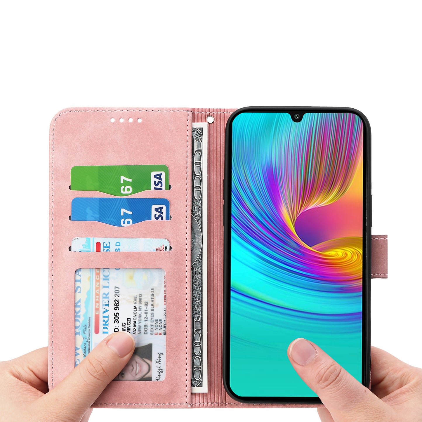 DIERFENG DF-03 For Samsung Galaxy A16 5G / A16 4G Leather Case Lines Imprint Wallet Phone Cover - Pink
