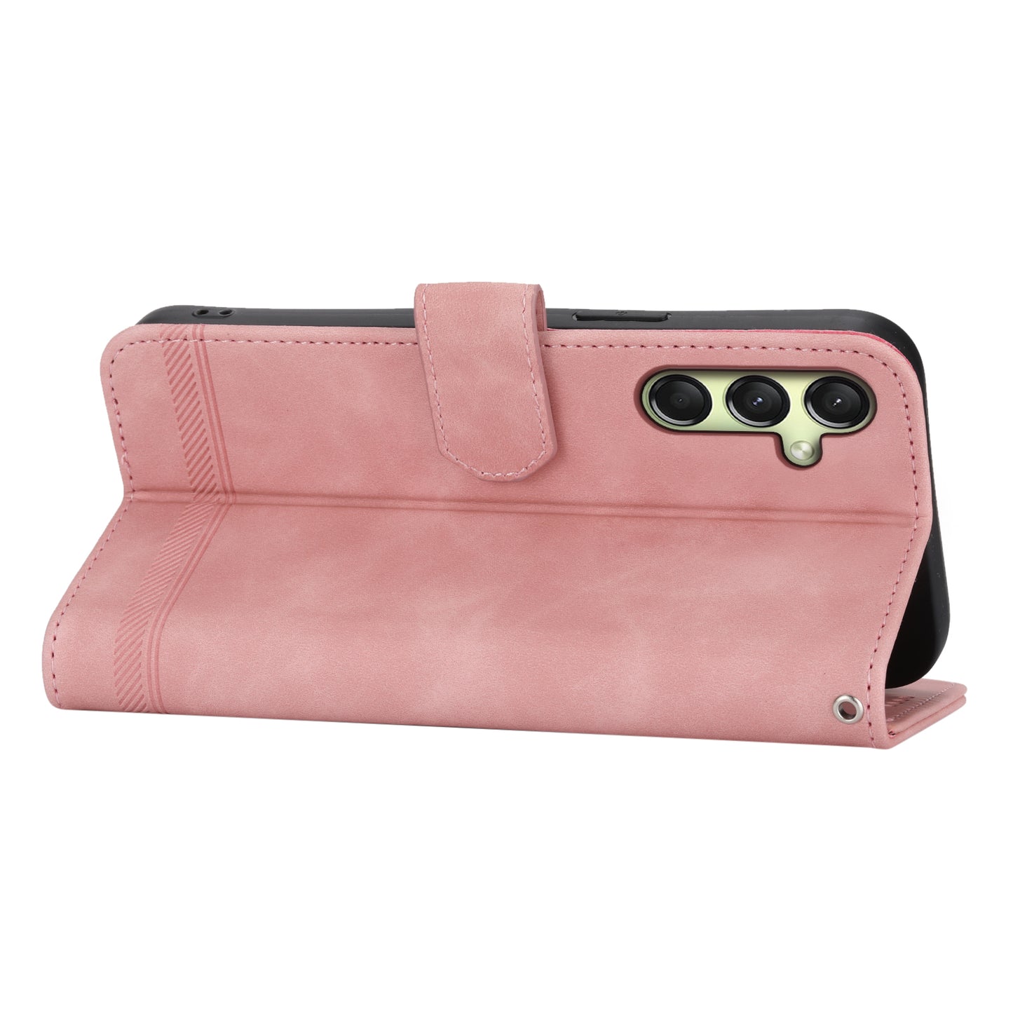 DIERFENG DF-03 For Samsung Galaxy A16 5G / A16 4G Leather Case Lines Imprint Wallet Phone Cover - Pink