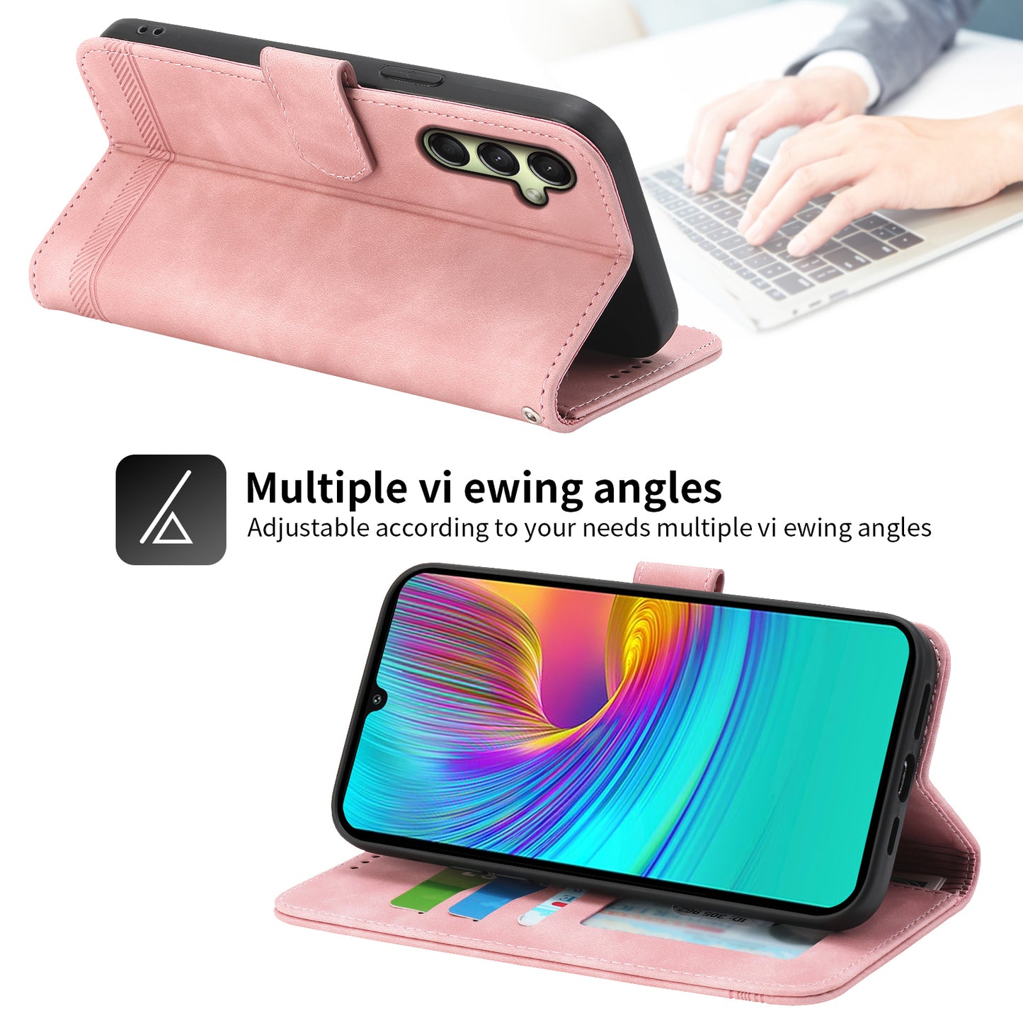 DIERFENG DF-03 For Samsung Galaxy A16 5G / A16 4G Leather Case Lines Imprint Wallet Phone Cover - Pink