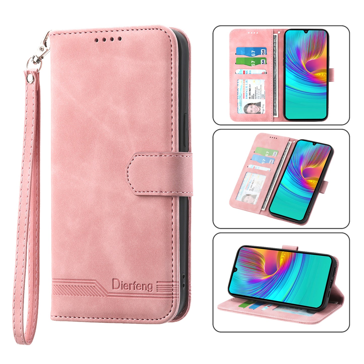 DIERFENG DF-03 For Samsung Galaxy A16 5G / A16 4G Leather Case Lines Imprint Wallet Phone Cover - Pink