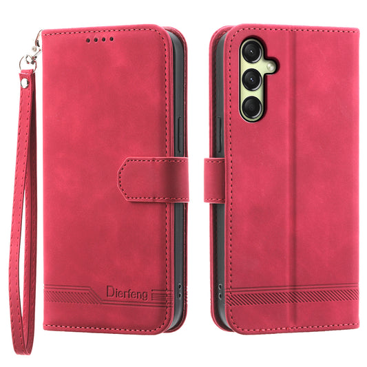 DIERFENG DF-03 For Samsung Galaxy A16 5G / A16 4G Leather Case Lines Imprint Wallet Phone Cover - Red