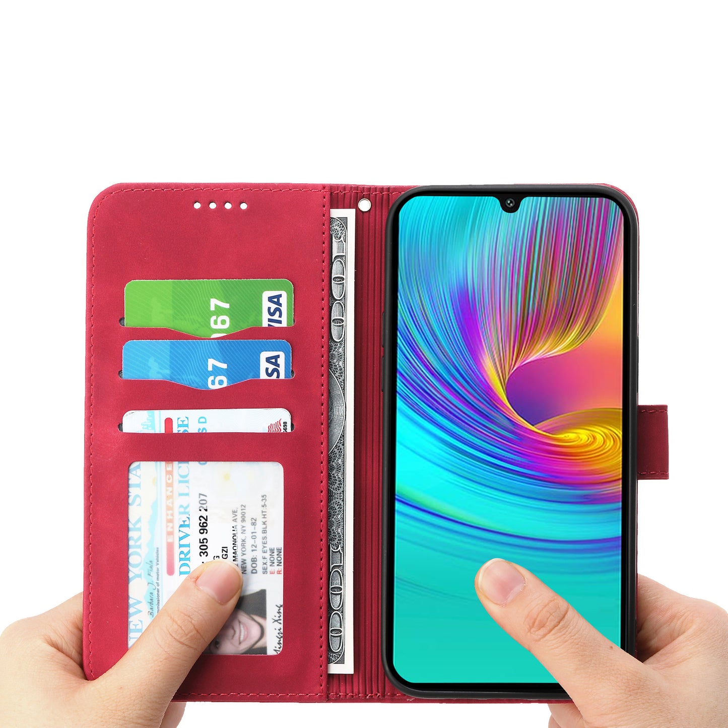 DIERFENG DF-03 For Samsung Galaxy A16 5G / A16 4G Leather Case Lines Imprint Wallet Phone Cover - Red