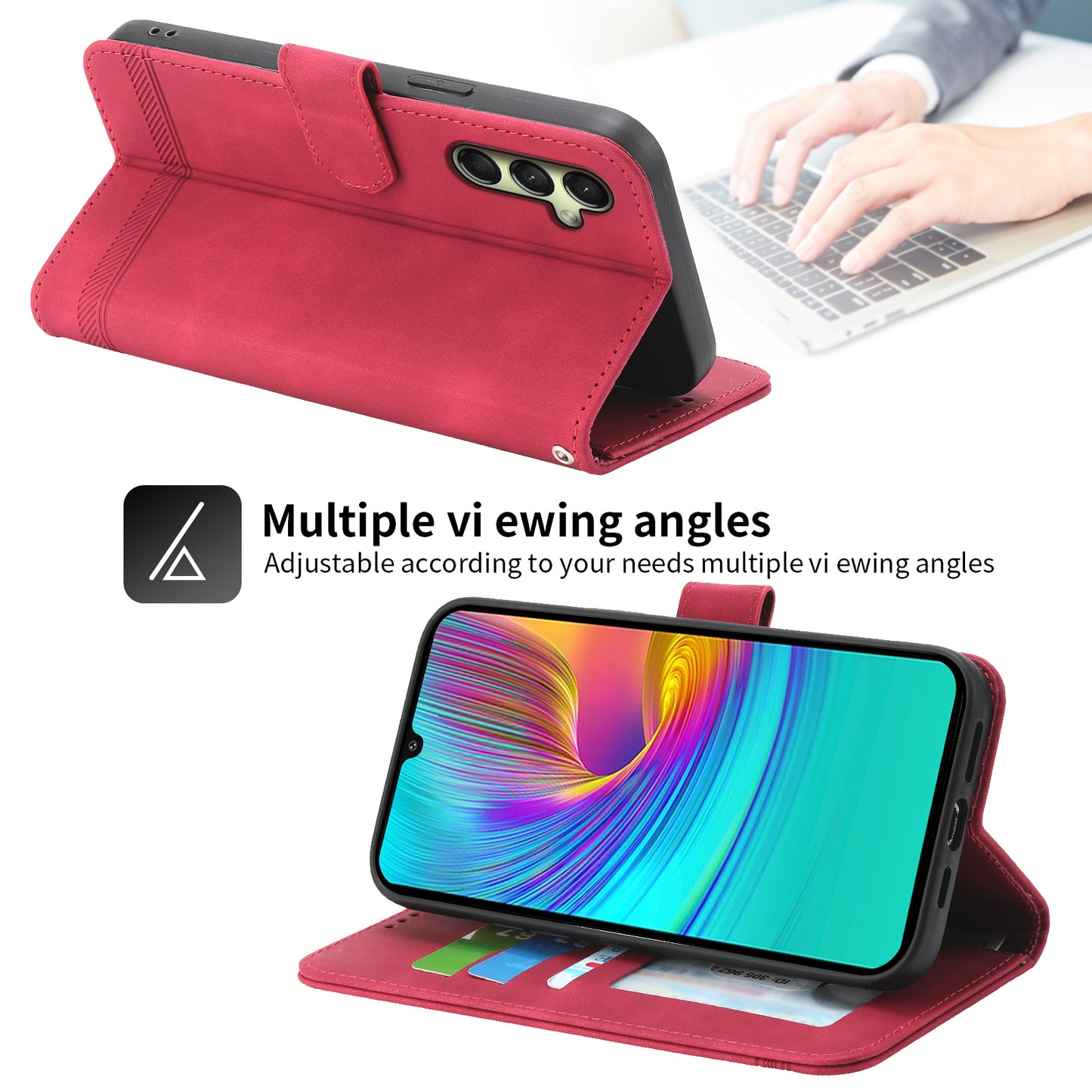 DIERFENG DF-03 For Samsung Galaxy A16 5G / A16 4G Leather Case Lines Imprint Wallet Phone Cover - Red