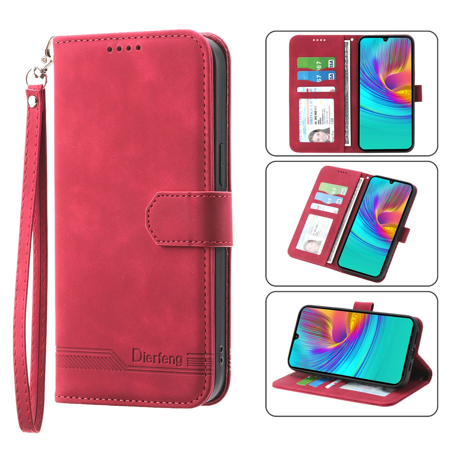 DIERFENG DF-03 For Samsung Galaxy A16 5G / A16 4G Leather Case Lines Imprint Wallet Phone Cover - Red