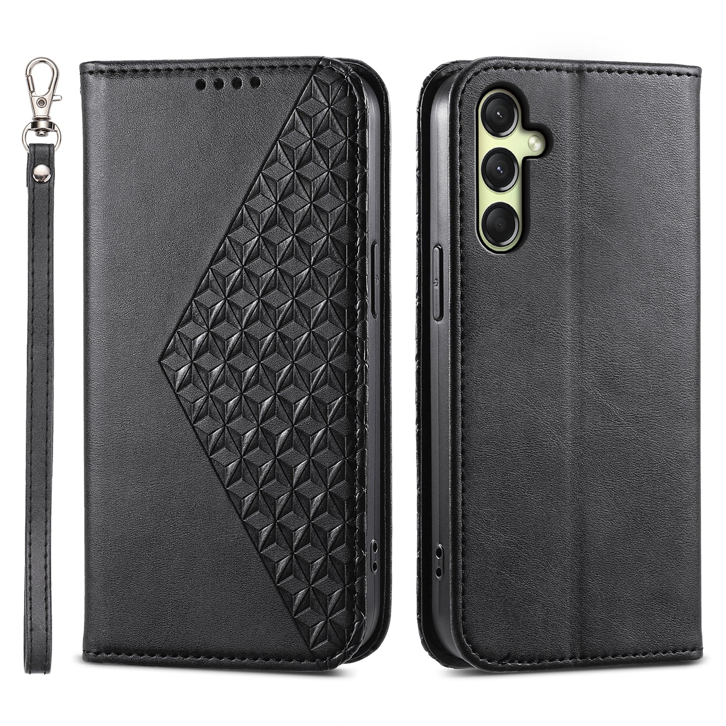For Samsung Galaxy A16 5G / A16 4G Case Calf Texture PU Leather Phone Cover with Wallet - Black