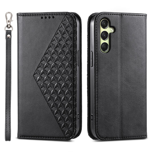 For Samsung Galaxy A16 5G / A16 4G Case Calf Texture PU Leather Phone Cover with Wallet - Black